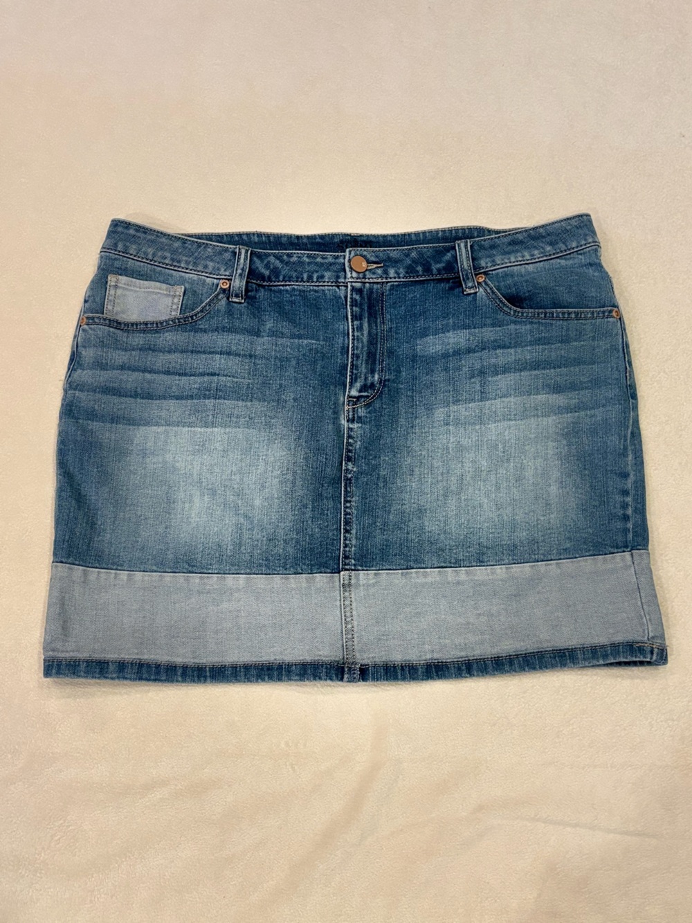 Soho NY & Company Denim Jean Mini Skirt Blue Colorblock Stretch Womens Size 14